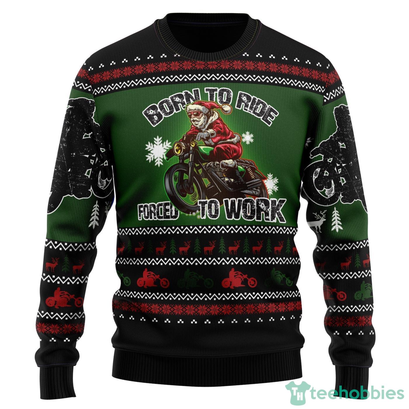 Santa Born To Ride All Over printed Ugly Christmas Sweater Product Photo 1