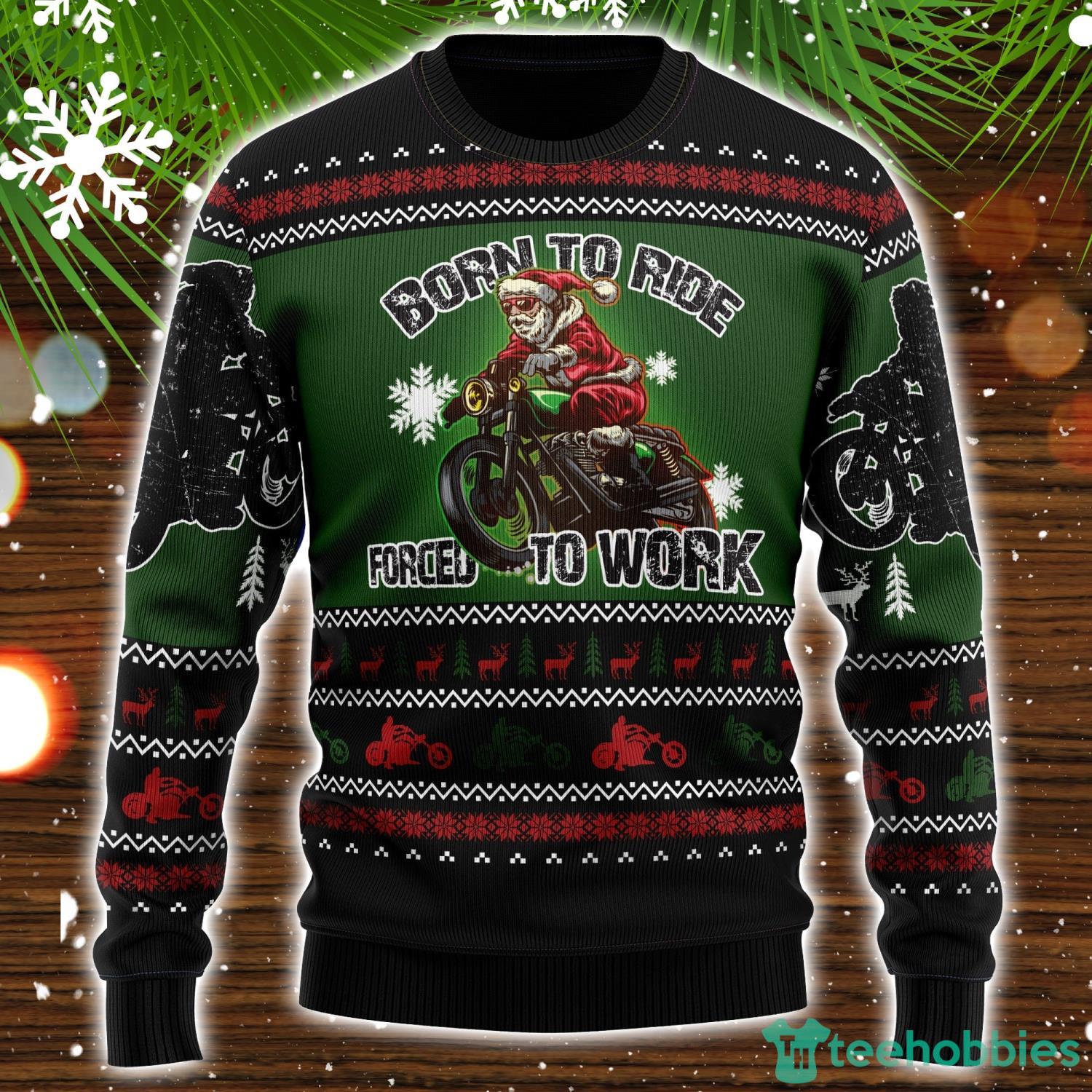 Santa Born To Ride Ugly Christmas Sweater Christmas Holiday Gift Product Photo 1