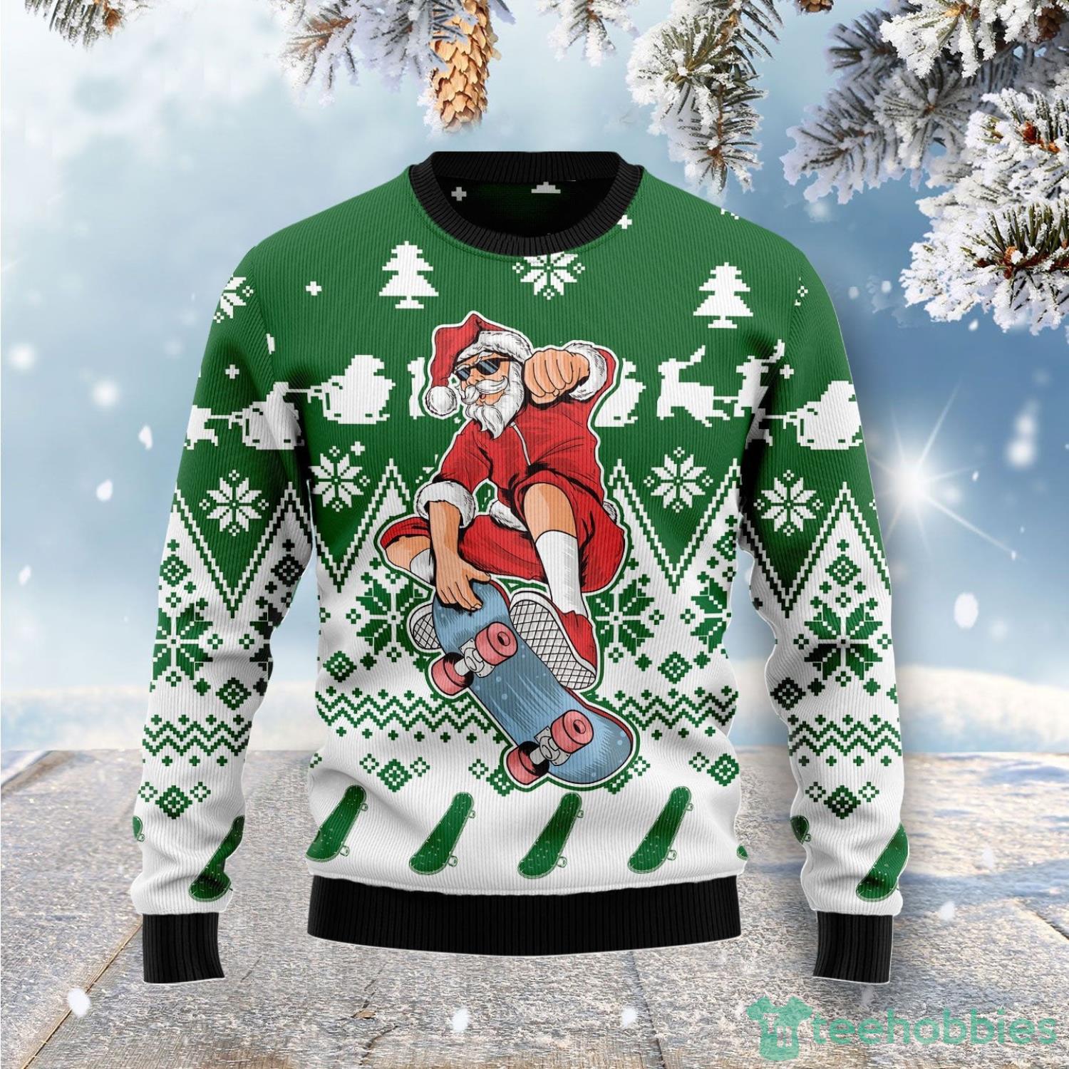 Santa Claus Skateboarding Ugly Christmas Sweater Christmas Holiday Gift For Family Product Photo 1