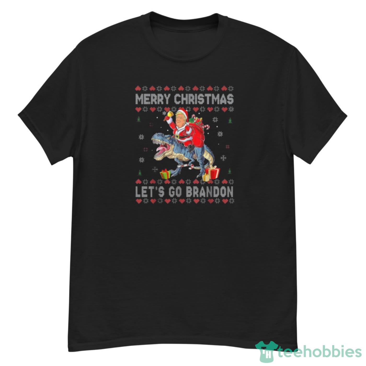 Santa Donald Trump Riding Dinosaurs Let’s Go Brandon Ugly Merry Christmas Shirt Cute Gift - G500 Men’s Classic T-Shirt