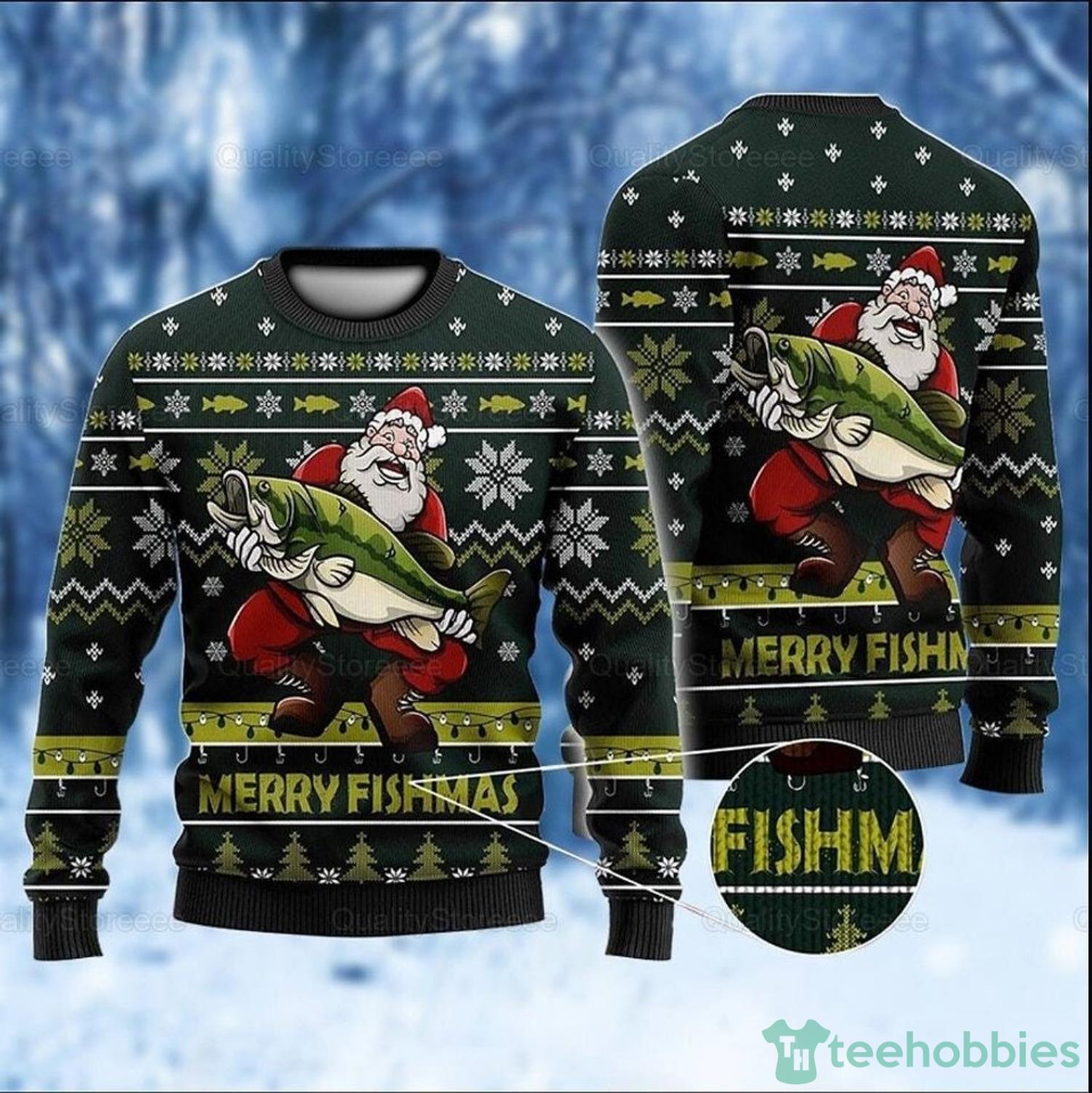 Santa Fish For Christmas Merry Xmas Ugly Sweater Christmas Family Gift Product Photo 1