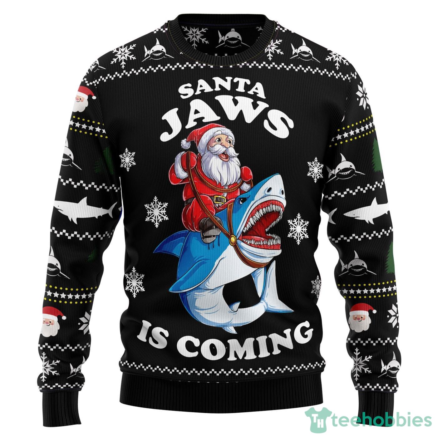 Santa Jaws All Over printed Ugly Christmas Sweater Product Photo 1