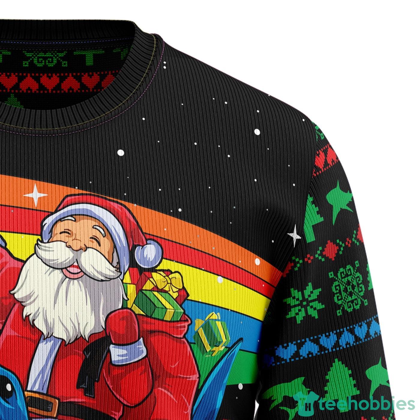 Santa Riding Shark ChristmasAll Over printed Ugly Christmas Sweater For Men And Women Product Photo 2