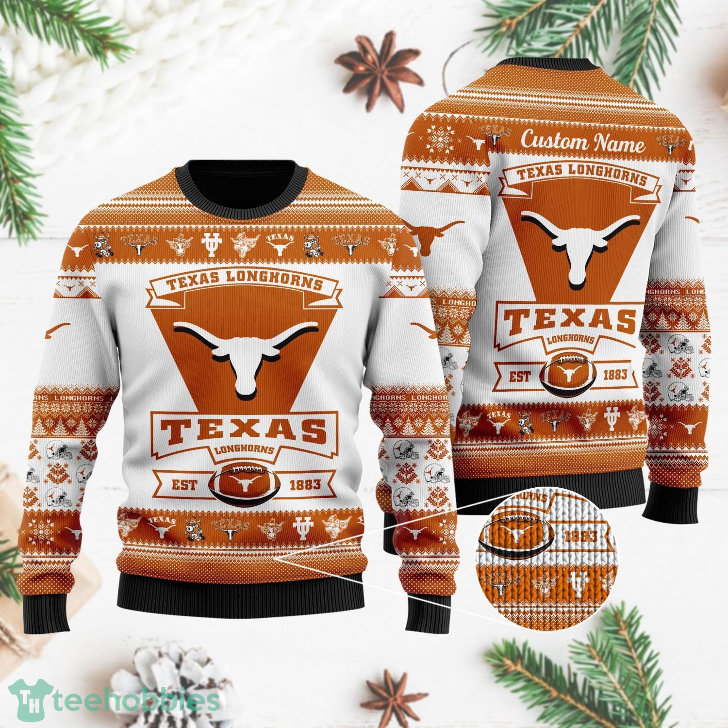Texas Longhorns Ugly Christmas Sweater All Over Printed Custom Name Christmas Gift For Fans Product Photo 1