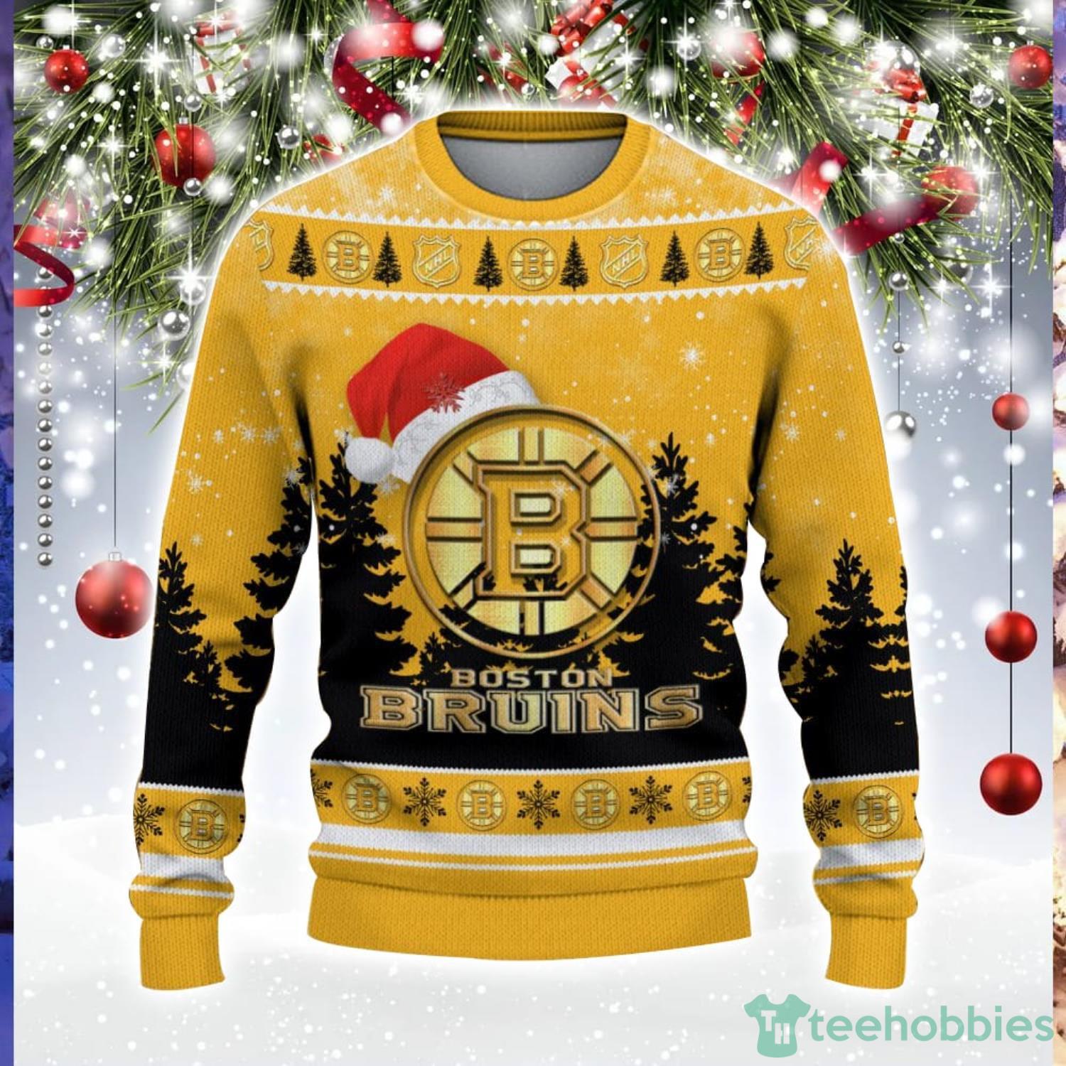 Boston Bruins Logo Wearing Santa Hat Christmas Gift Ugly Christmas Sweater For Men And Women Gift Product Photo 1