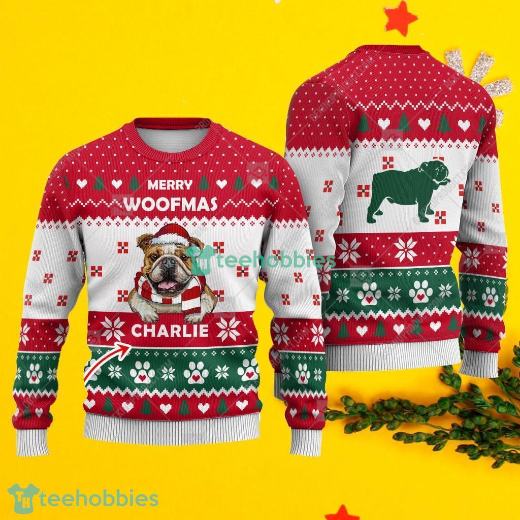 Bulldog Dog Christmas Paw Heart Print Ugly Christmas Sweater Sweatshirt Personalized Custom Product Photo 1