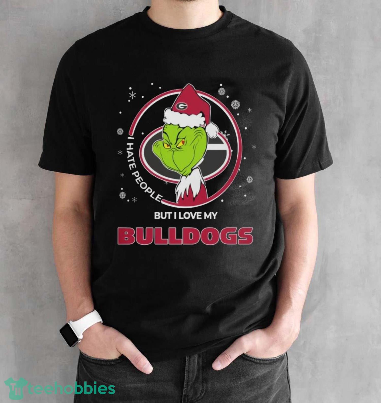 Christmas Grinch Santa I Hate People But I Love My Georgia Bulldogs Christmas Shirt - Black Unisex T-Shirt