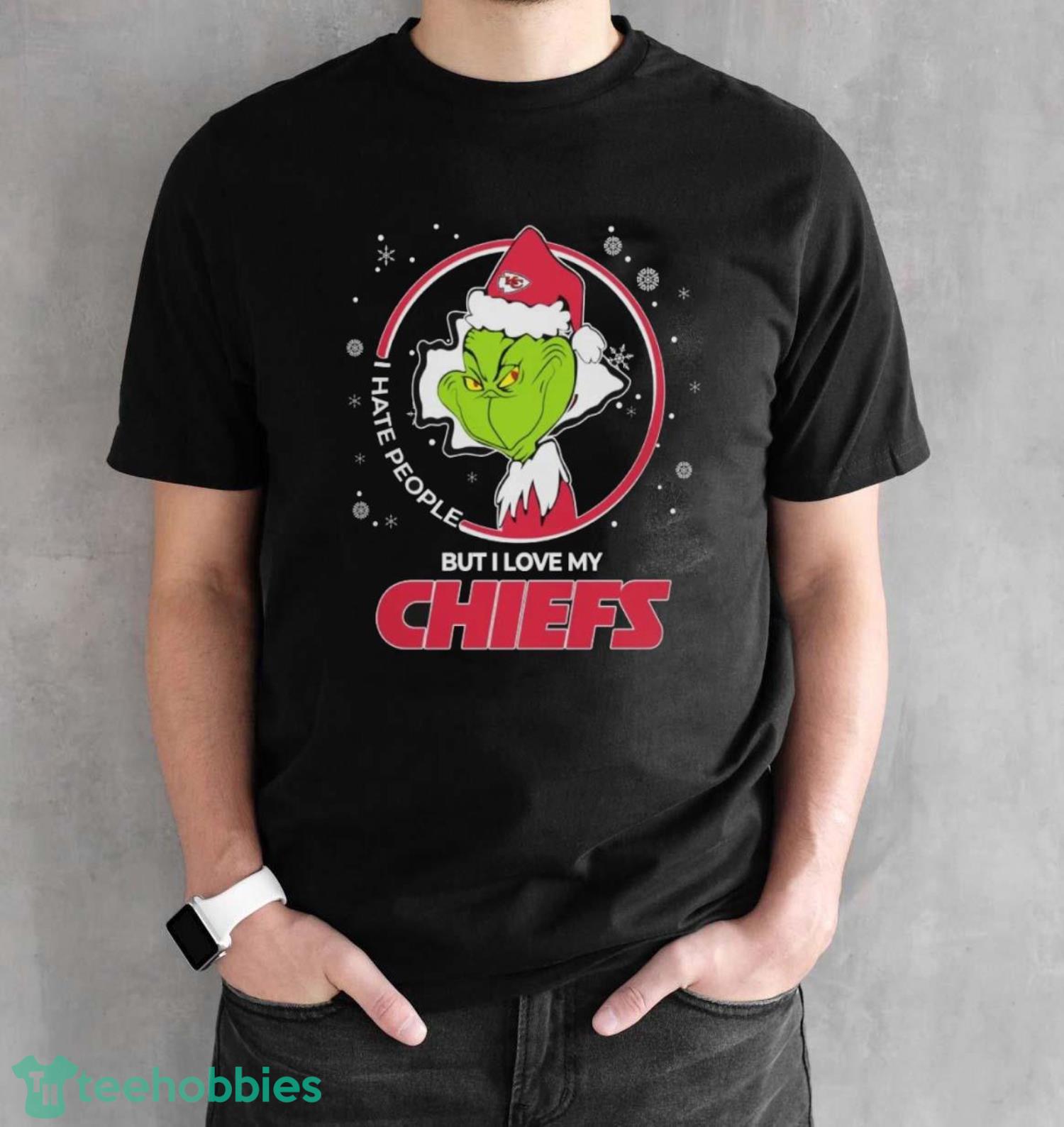 Christmas Grinch Santa I Hate People But I Love My Kansas City Chiefs Christmas Shirt - Black Unisex T-Shirt