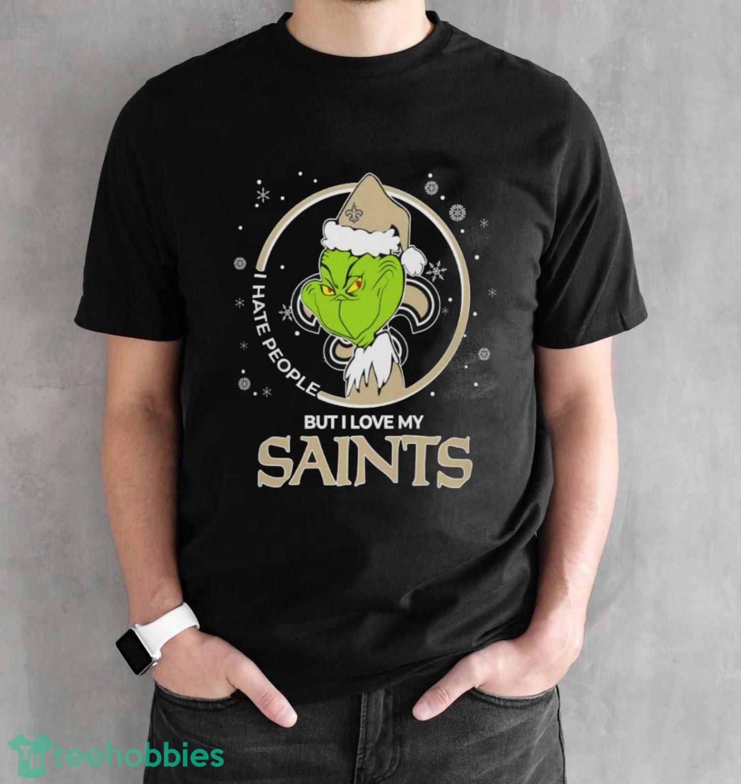 Christmas Grinch Santa I Hate People But I Love My New Orleans Saints Christmas Shirt - Black Unisex T-Shirt