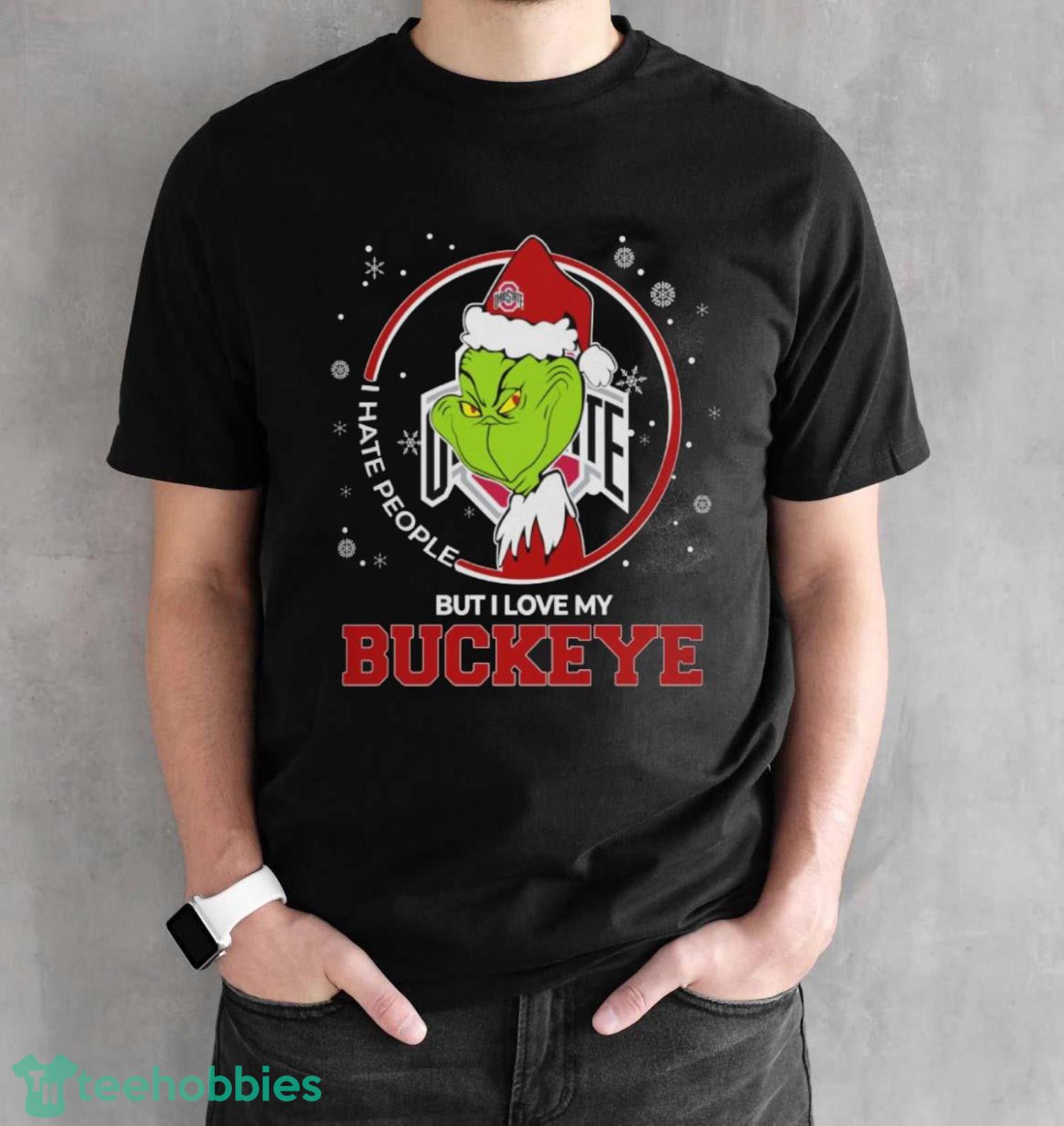 Christmas Grinch Santa I Hate People But I Love My Ohio State Buckeyes Christmas Shirt - Black Unisex T-Shirt