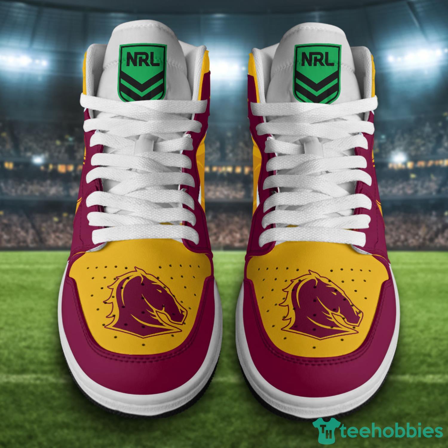 Custom Name Broncos Brisbane Air Jordan Hightop Shoes For NRL Fans image Custom Name Broncos Brisbane Air Jordan Hightop Shoes For NRL Fans Product Photo 2