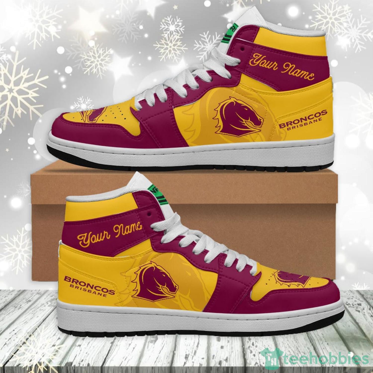 Custom Name Broncos Brisbane Air Jordan Hightop Shoes For NRL Fans image Custom Name Broncos Brisbane Air Jordan Hightop Shoes For NRL Fans Product Photo 1