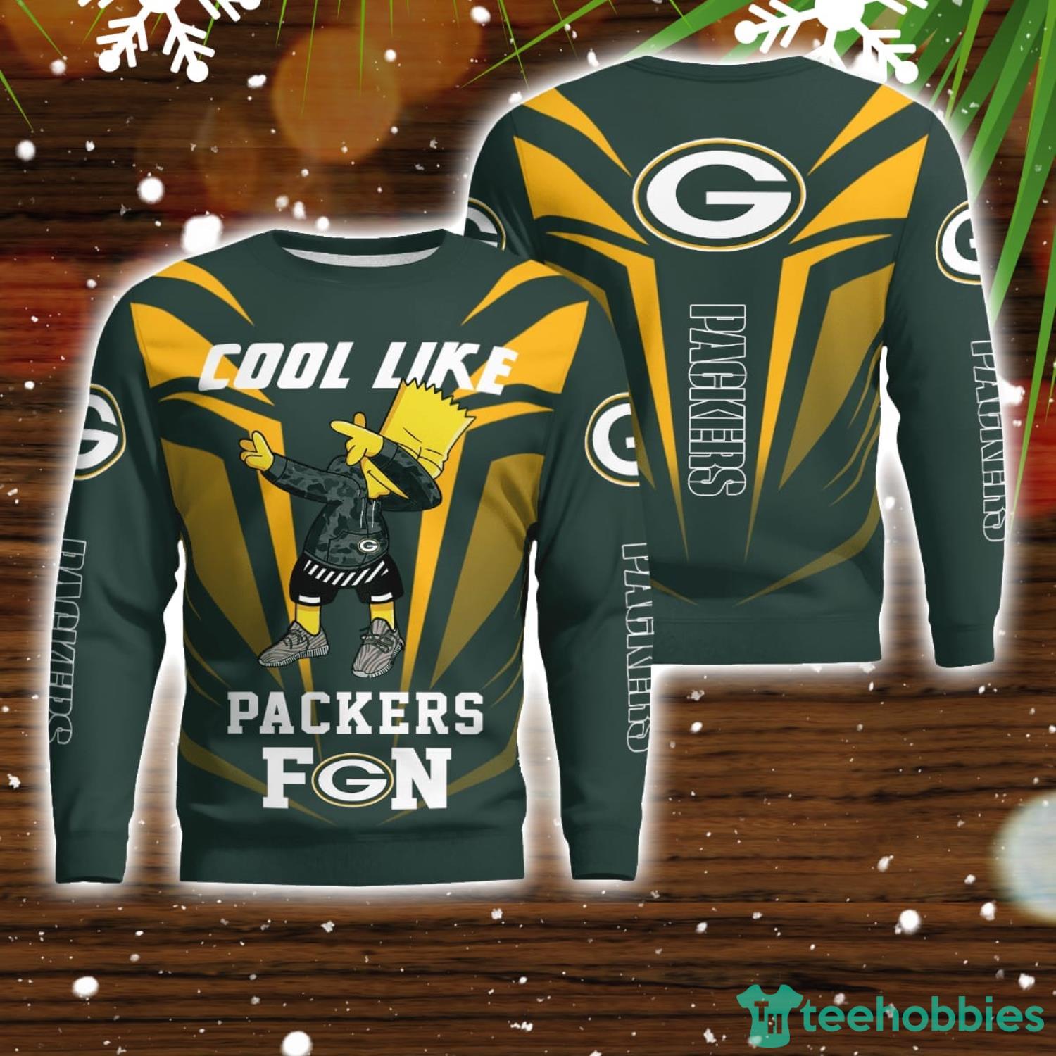 Cute Cool Like Green Bay Packers Fan Bart Simpson Dab Ugly Christmas Sweater Product Photo 1
