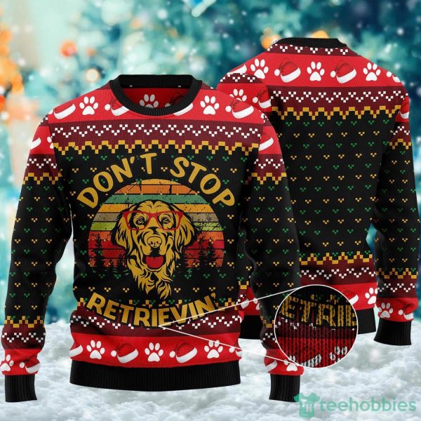 Dont Stop Retrievin Ugly Christmas Sweater Golden Retriever Retro Xmas Party Sweater Product Photo 1