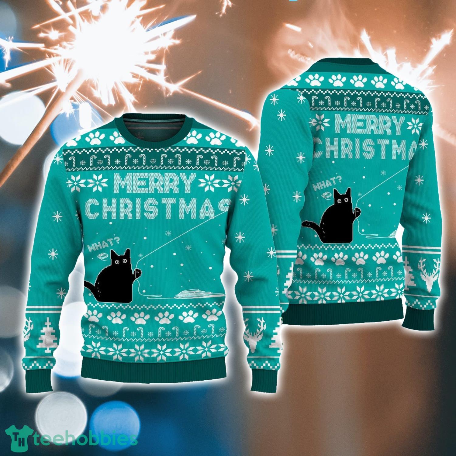 Funny Black Cat What Christmas Ugly Sweater 2023 Christmas Gift Product Photo 1
