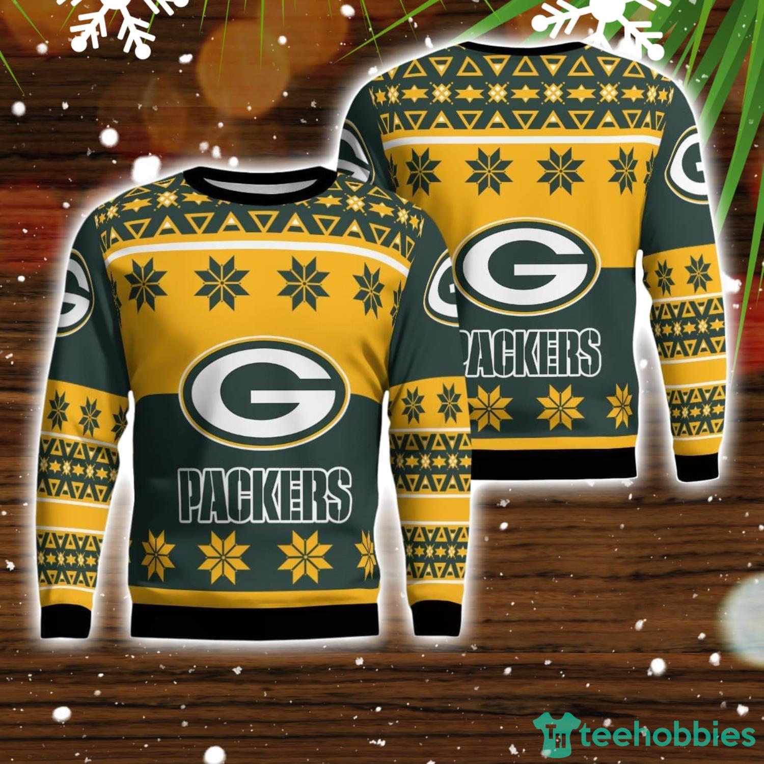 Green Bay Packers Logo Big Snowflake Pattern Ugly Christmas Sweater Product Photo 1
