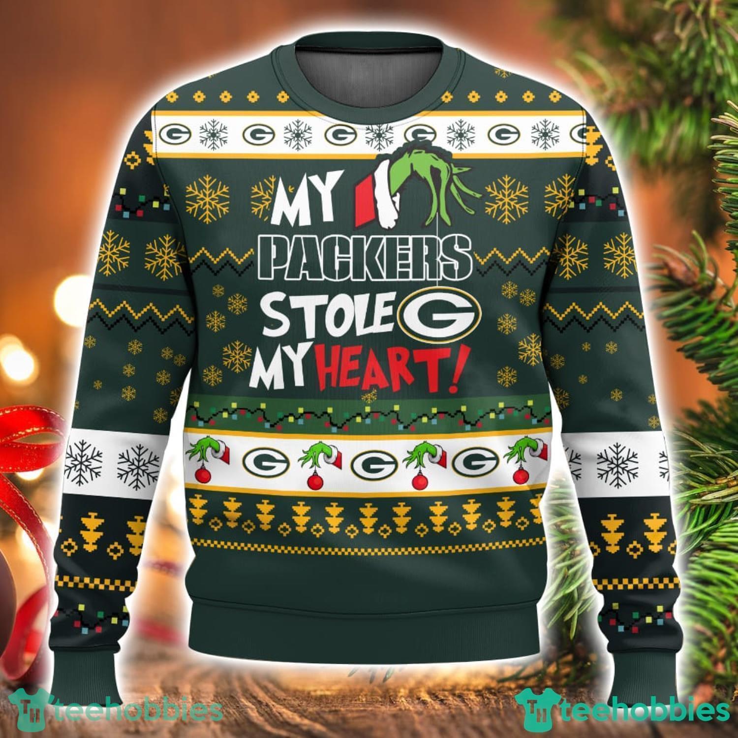 Green Bay Packers Stole My Heart Ugly Chrsitmas Sweater Christmas Gift Ideas Men And Women Sweater Product Photo 1