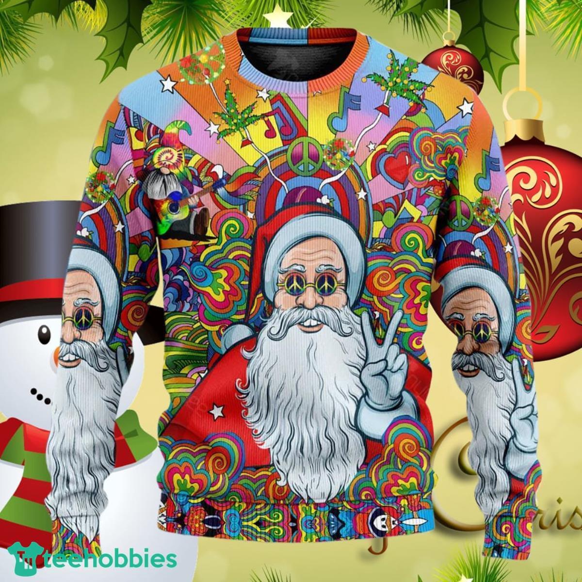 Hippie Santa Claus Color Ugly Christmas Sweater Best Gifts For Men And Women Product Photo 1