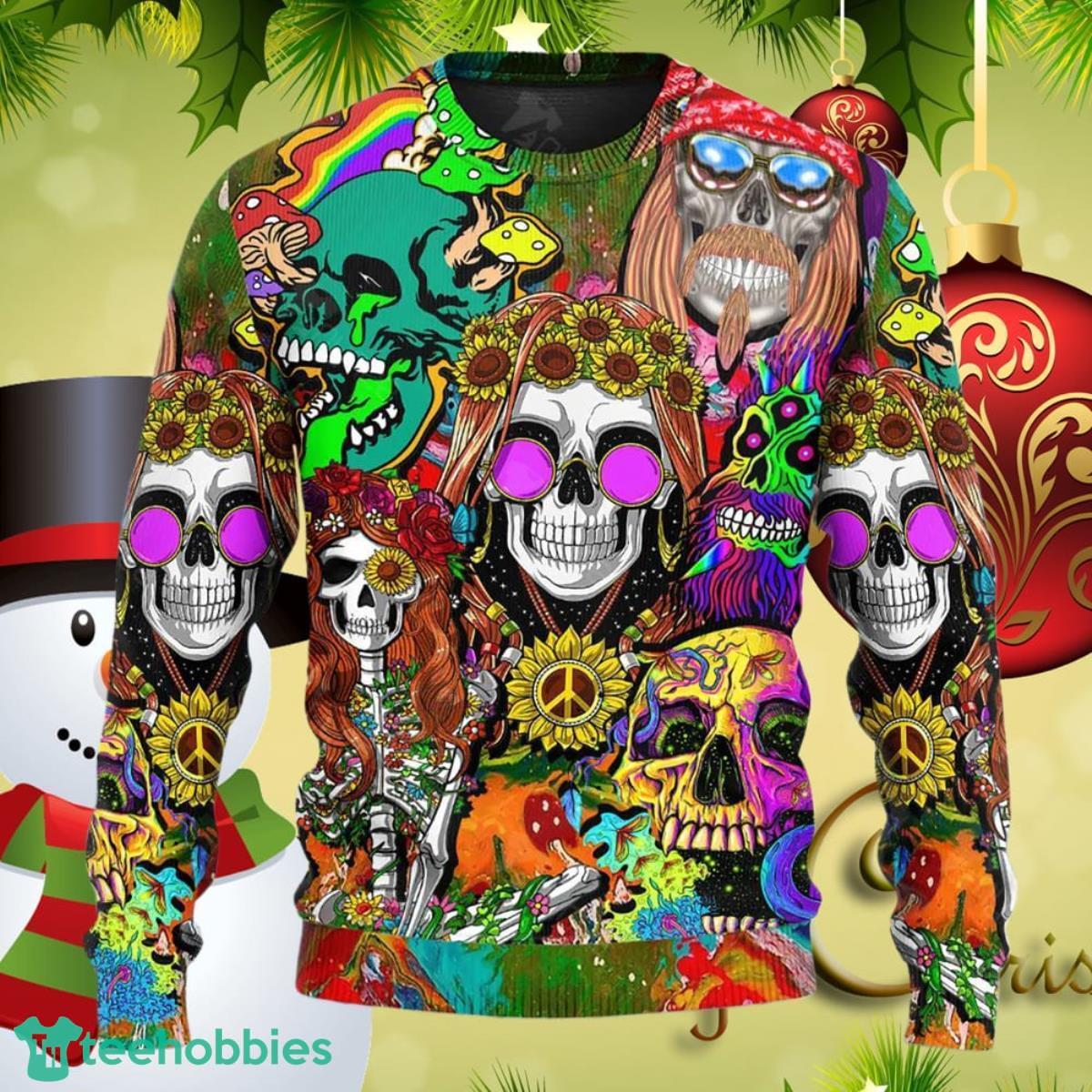 Hippie Skull Colorful Cool Style Ugly Christmas Sweater Special Gifts Product Photo 1