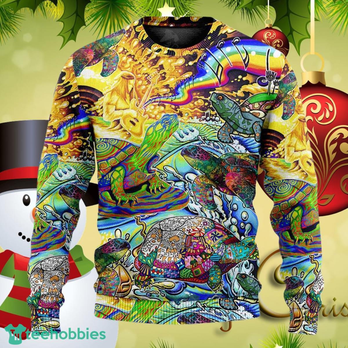 Hippie Turtle Colorful Art Peace Ugly Christmas Sweater Special Gifts Product Photo 1