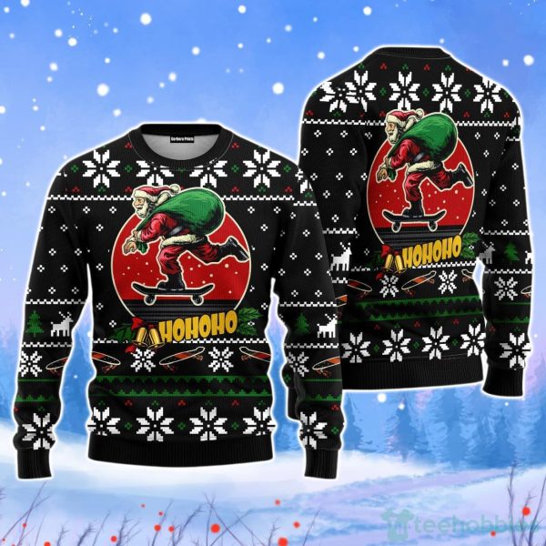 Santa Claus Skateboard Christmas Unisex Ugly Sweater Product Photo 1