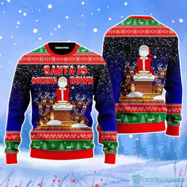 Santa Is Coming Down Christmas Unisex Ugly Sweater Product Photo 1