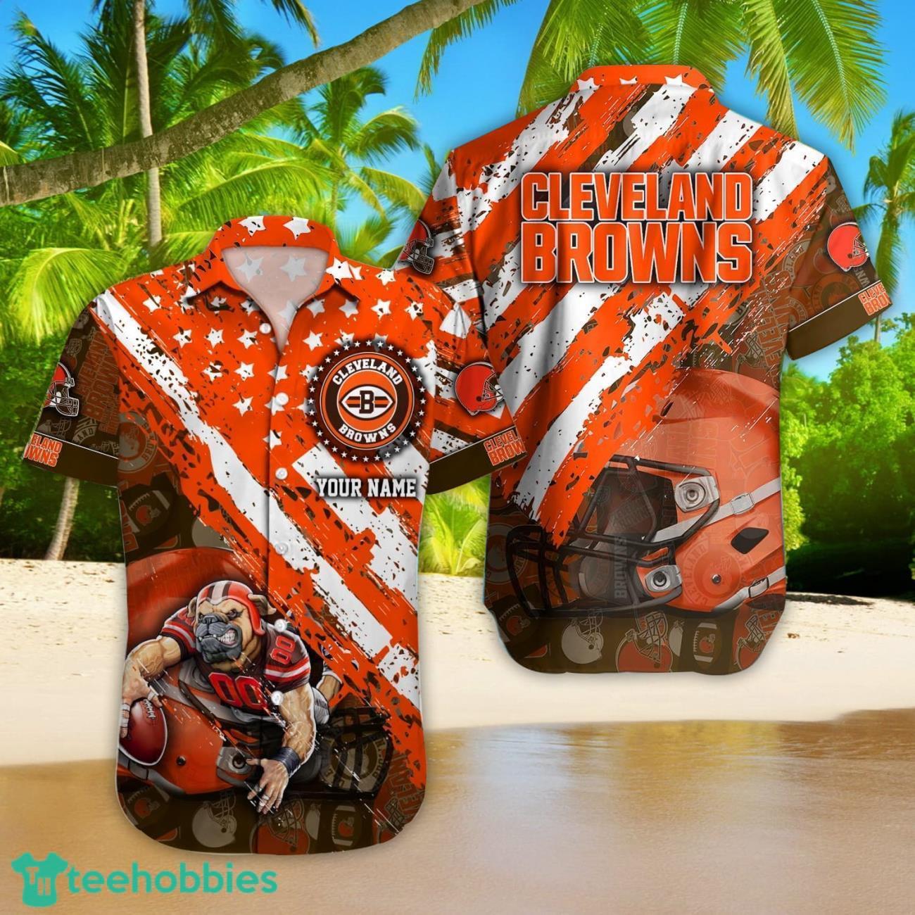 Cleveland Browns NFL Flag Pattern Hawaiian Shirt Custom Name For Fans Summer Gift Product Photo 1