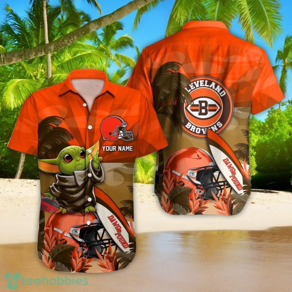 Cleveland Browns NFL Hawaiian Shirt Custom Name Baby Yoda Lover Gift Product Photo 1