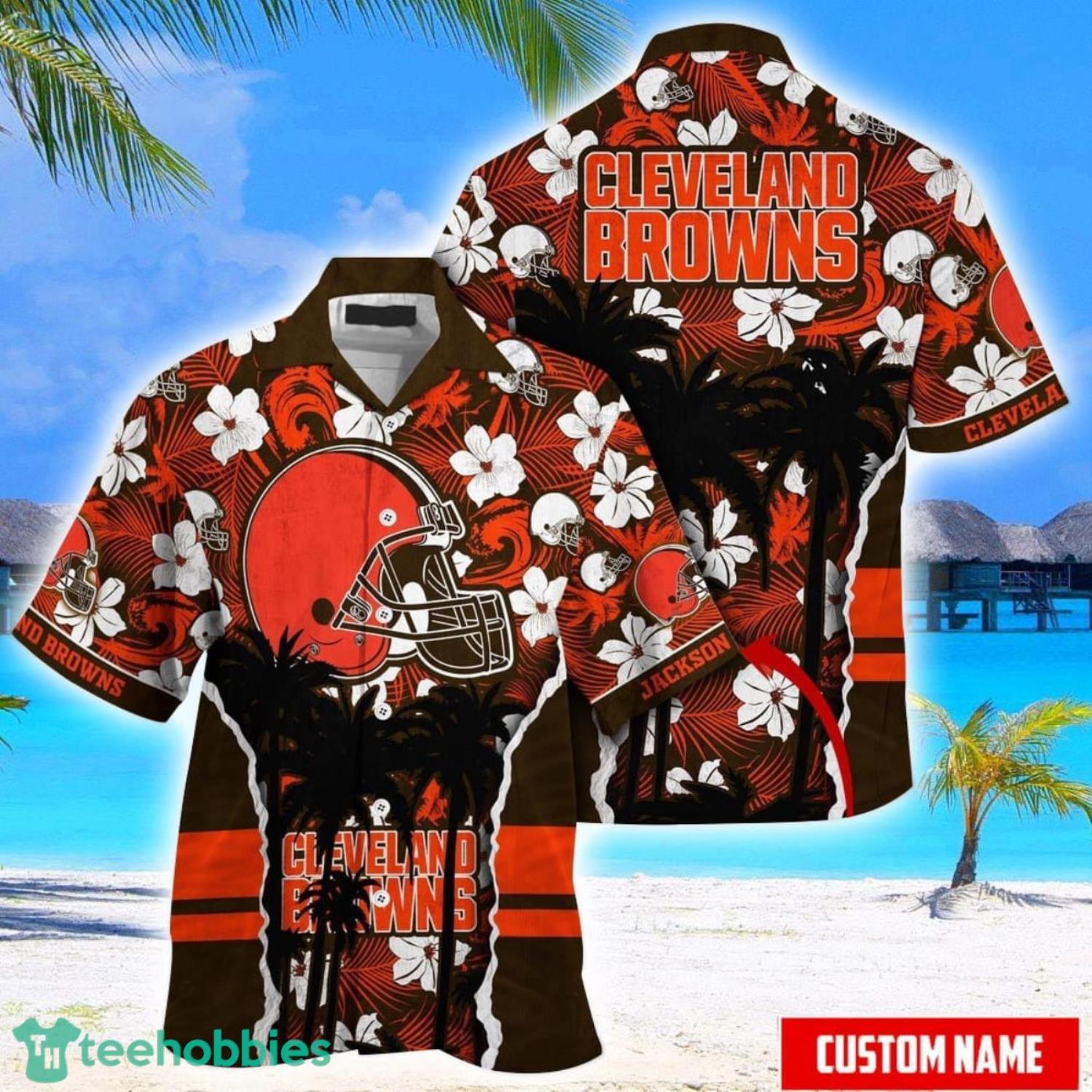 Personalized Name NFL Cleveland Browns Hawaii Shirt Palm Tree Aloha Shirt For Beach Lover Product Photo 1