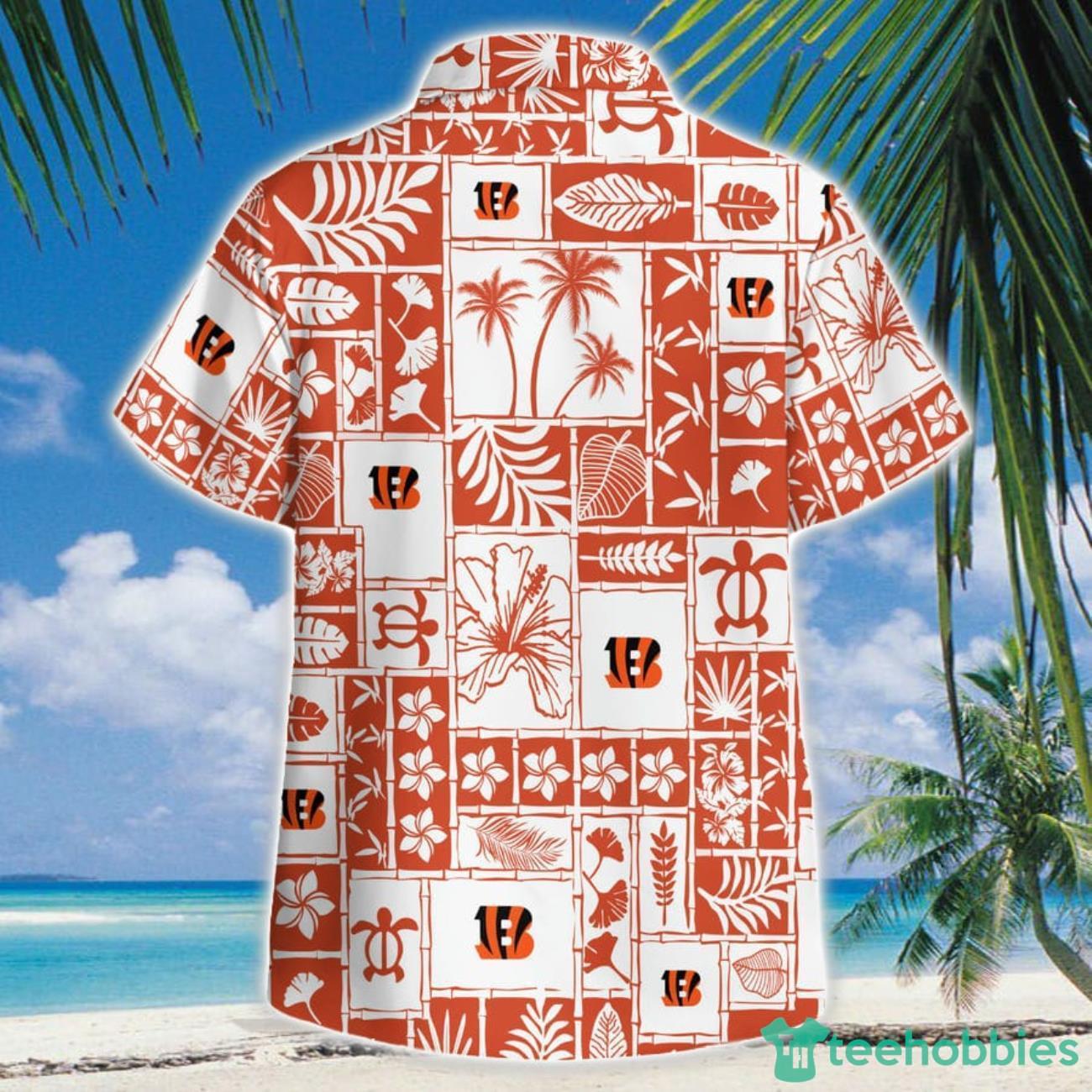 Cincinnati Bengals Hibiscus Leaf Coconut Square Pattern 3D Hawaiian Shirt Button Beach Shirt Product Photo 1