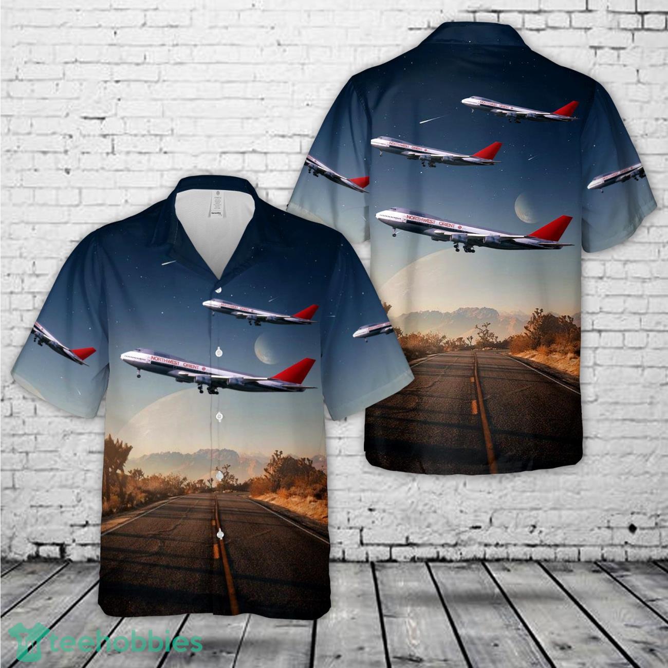 Northwest Orient Airlines Boeing 747 151 Hawaiian Shirt image Northwest Orient Airlines Boeing 747-151 Hawaiian Shirt Product Photo 1