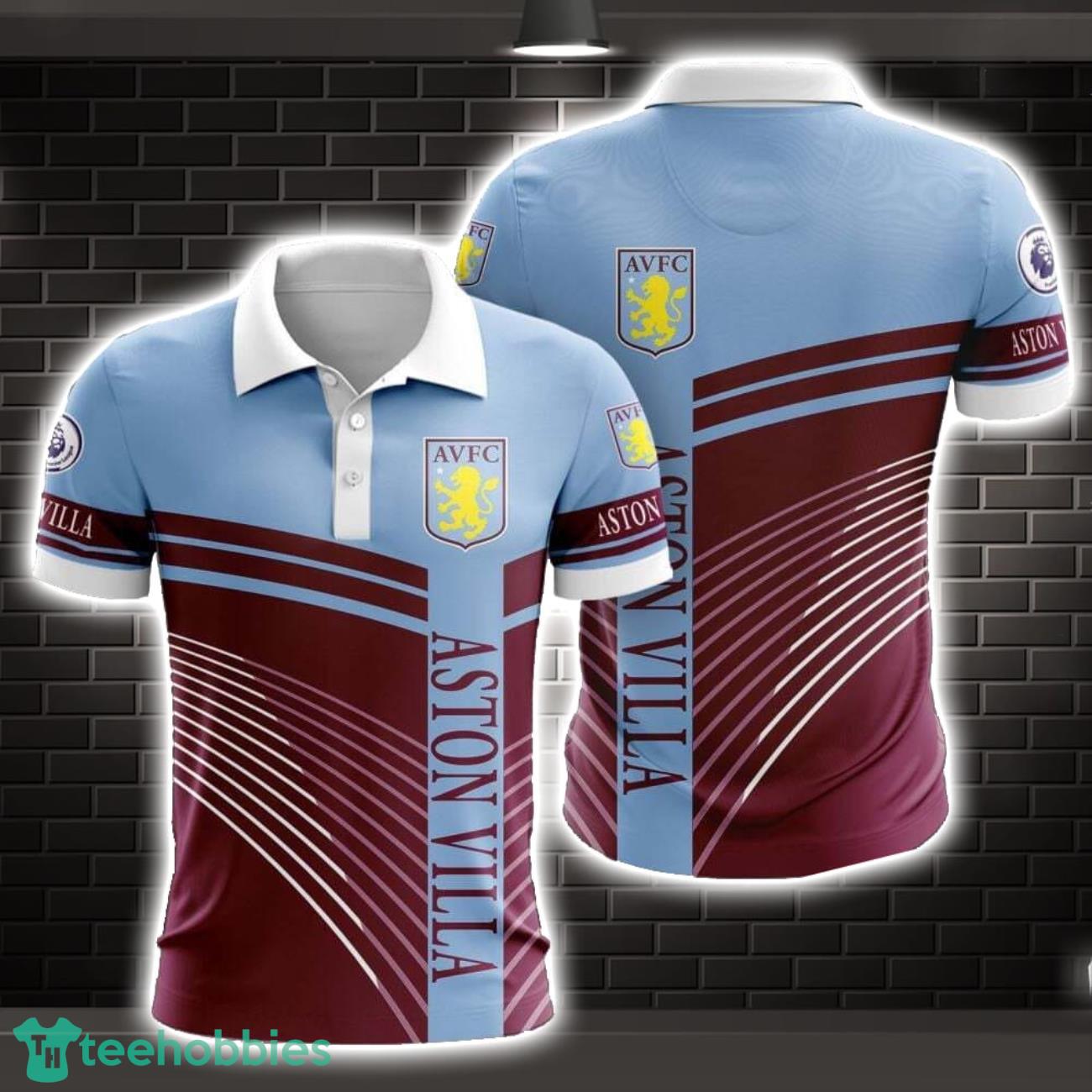 Aston Villa F.C Striped Style 3D Polo Shirt Shirt For Sport Golf Lover image Aston Villa F.C Striped Style 3D Polo Shirt Shirt For Sport Golf Lover Product Photo 1
