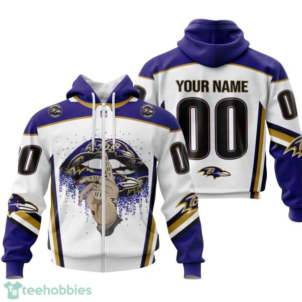 Baltimore Ravens Sexy Lips Custom Name And Number 3D Hoodie Product Photo 2