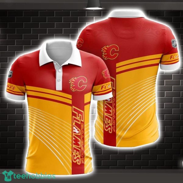 Calgary Flames Striped Style 3D Polo Shirt Shirt For Sport Golf Lover Product Photo 1