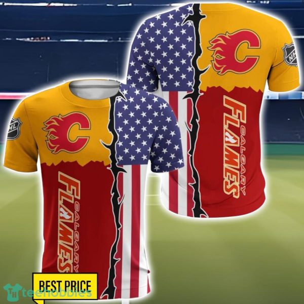 Calgary Flames US Flag 3D All Over Printed T-shirt Hoodie Sweatshirt Product Photo 5