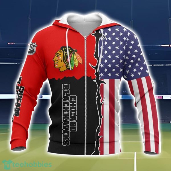 Chicago Blackhawks US Flag 3D All Over Printed T-shirt Hoodie Sweatshirt Product Photo 2