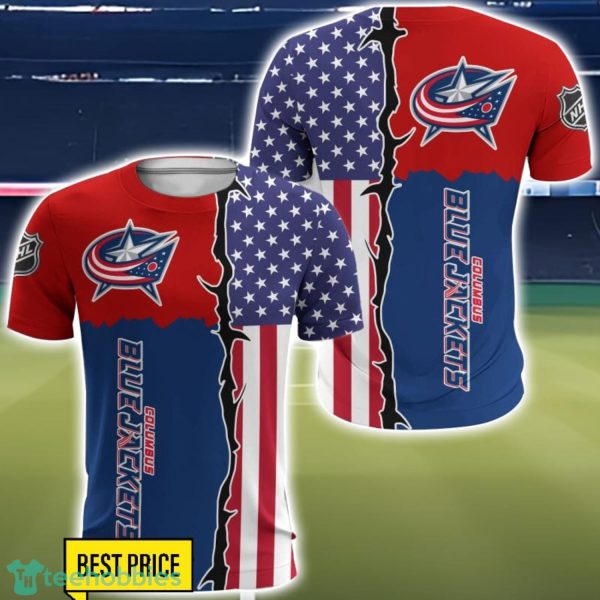 Columbus Blue Jackets US Flag 3D All Over Printed T-shirt Hoodie Sweatshirt Product Photo 5