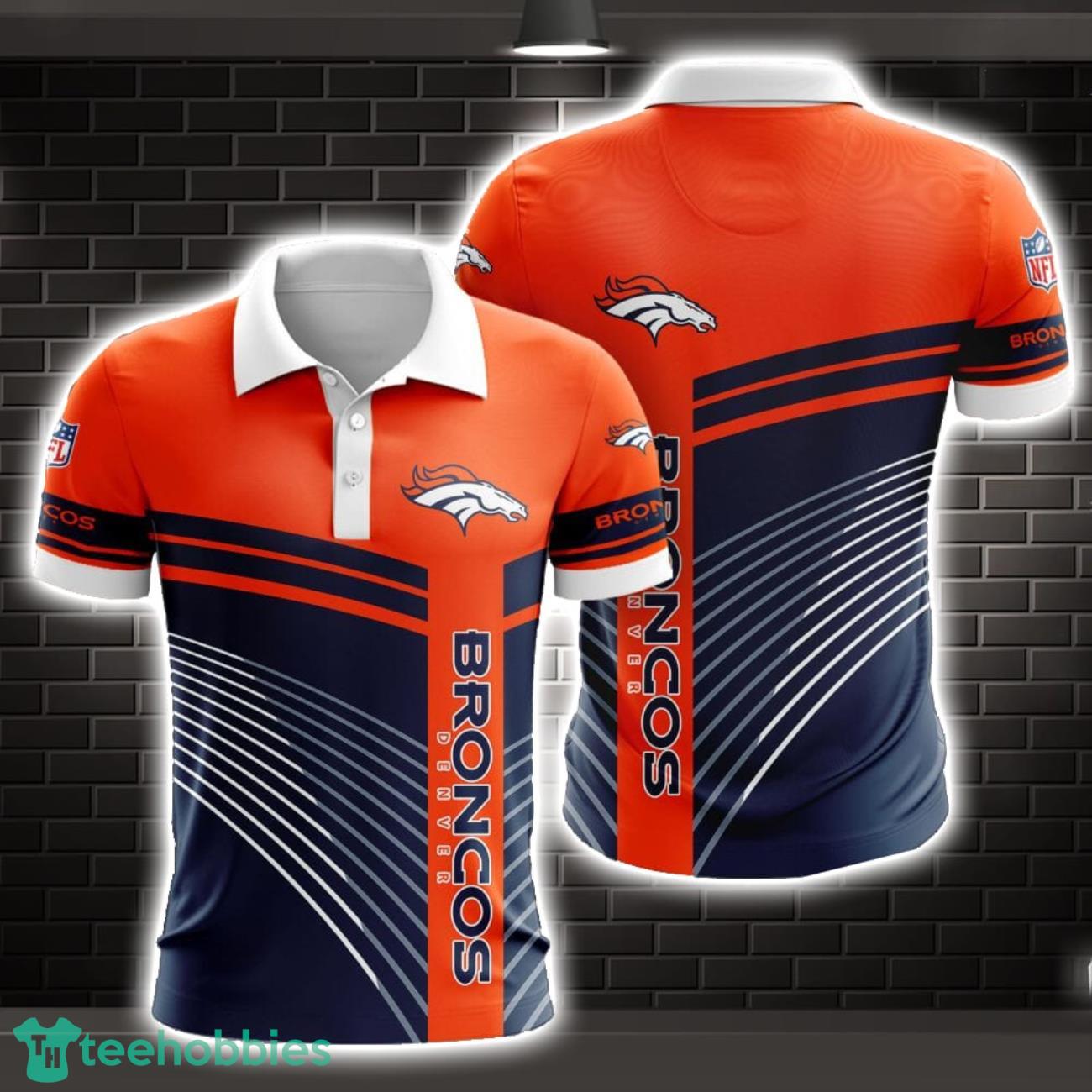 Denver Broncos Striped Style 3D Polo Shirt Shirt For Sport Golf Lover image Denver Broncos Striped Style 3D Polo Shirt Shirt For Sport Golf Lover Product Photo 1