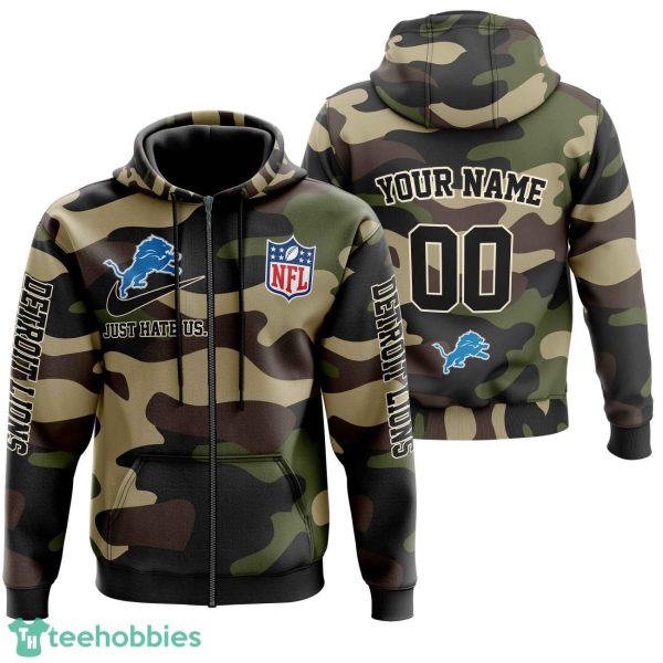 Detroit Lions Personalized Name And Number Hoodie Camo Style For Fans Product Photo 2