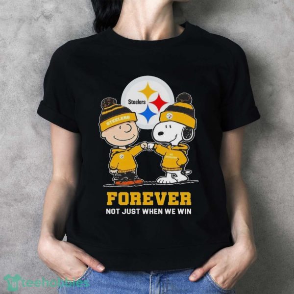Go Steelers Peanuts Snoopy and Charlie Brown Pittsburgh Steelers Forever Not Just When We Win 2024 Shirt - Ladies T-Shirt