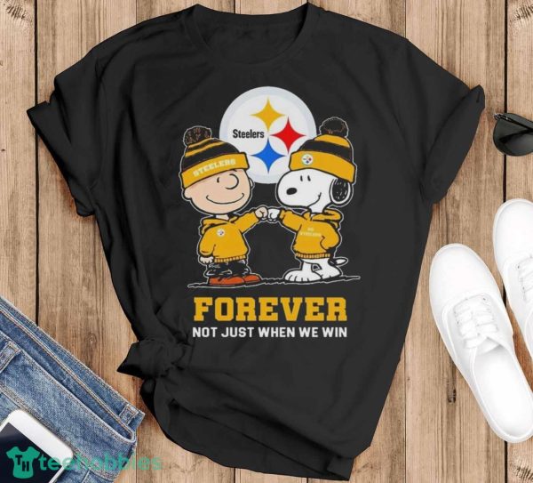 Go Steelers Peanuts Snoopy and Charlie Brown Pittsburgh Steelers Forever Not Just When We Win 2024 Shirt - Black T-Shirt