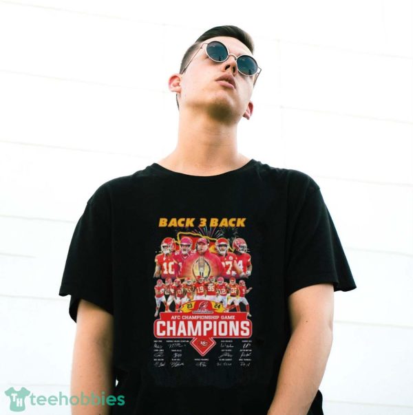 Kansas City Chiefs Back 3 Back 2023 2024 AFC Championship Game Champions Signatures Shirt - G500 Gildan T-Shirt