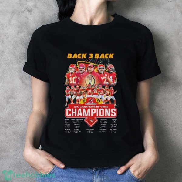 Kansas City Chiefs Back 3 Back 2023 2024 AFC Championship Game Champions Signatures Shirt - Ladies T-Shirt