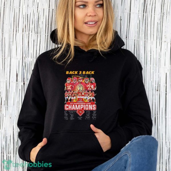 Kansas City Chiefs Back 3 Back 2023 2024 AFC Championship Game Champions Signatures Shirt - Unisex Hoodie