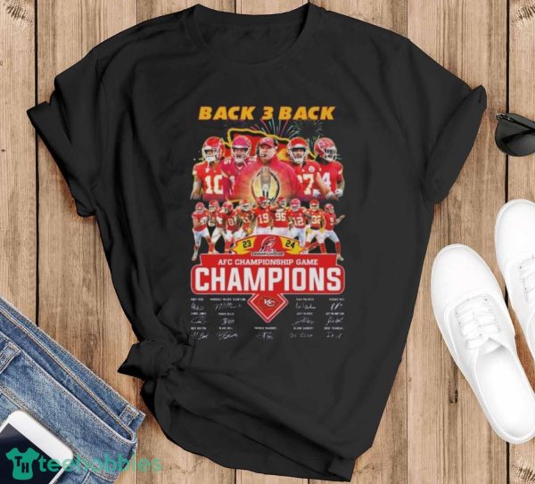 Kansas City Chiefs Back 3 Back 2023 2024 AFC Championship Game Champions Signatures Shirt - Black T-Shirt