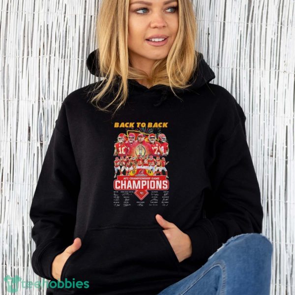 Kansas City Chiefs Back To Back 2023 2024 AFC Championship Game Champions Signatures Shirt - Unisex Hoodie