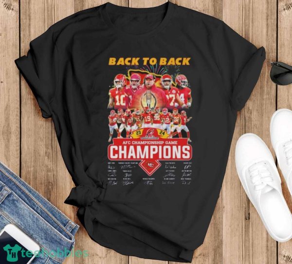 Kansas City Chiefs Back To Back 2023 2024 AFC Championship Game Champions Signatures Shirt - Black T-Shirt