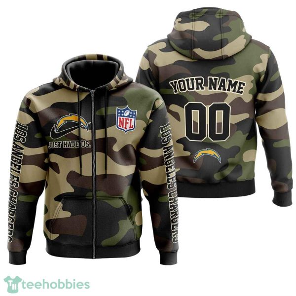 Los Angeles Chargers Personalized Name And Number Hoodie Camo Style For Fans Product Photo 2
