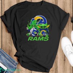 Los Angeles Rams Baby Yoda Happy St.Patrick’s Day Shamrock Shirt - Black T-Shirt