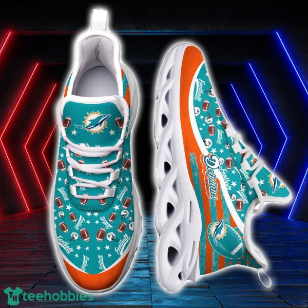 Miami Dolphins NFL Ball Pattern Black And White Clunky Max Soul Shoes Running Lover Gift Product Photo 2